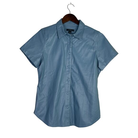 J.Crew Slim Fit ShortSleeve Faux Leather Shirt Snap Button Down 4 Dusty Sea Blue - Picture 15 of 15